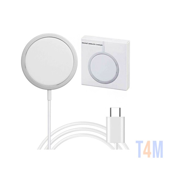 Fast Magnetic Wireless Charger with Type C Cable White